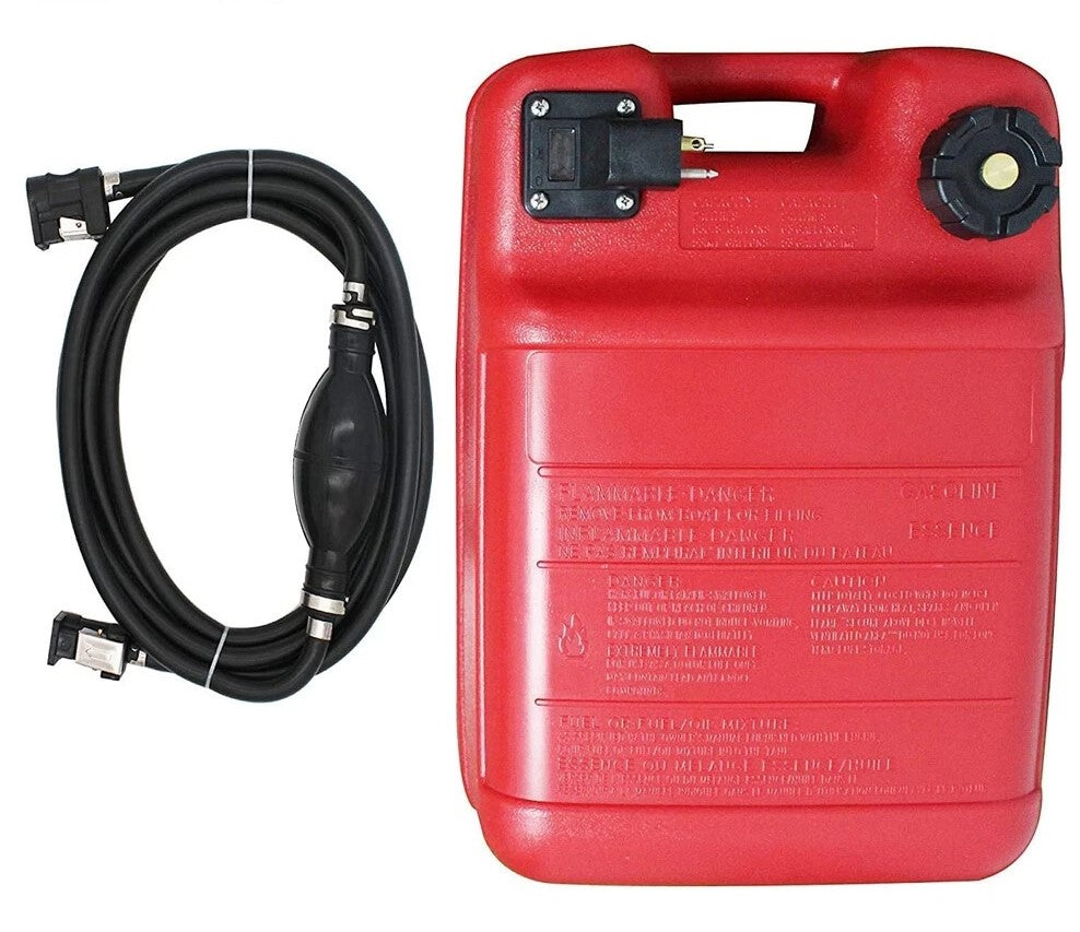 Portable Boat Fuel Tank, 6 Gal / 24L — Marine Outboard Fuel Tank with Hose & Connectors